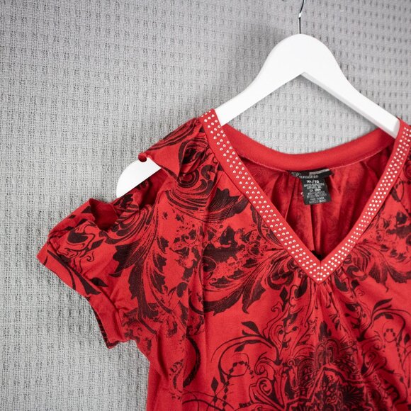 Paradisio Graphic Cutout Shoulder Blouse Womens XL - Picture 4 of 8